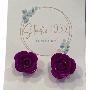 Purple rose earrings